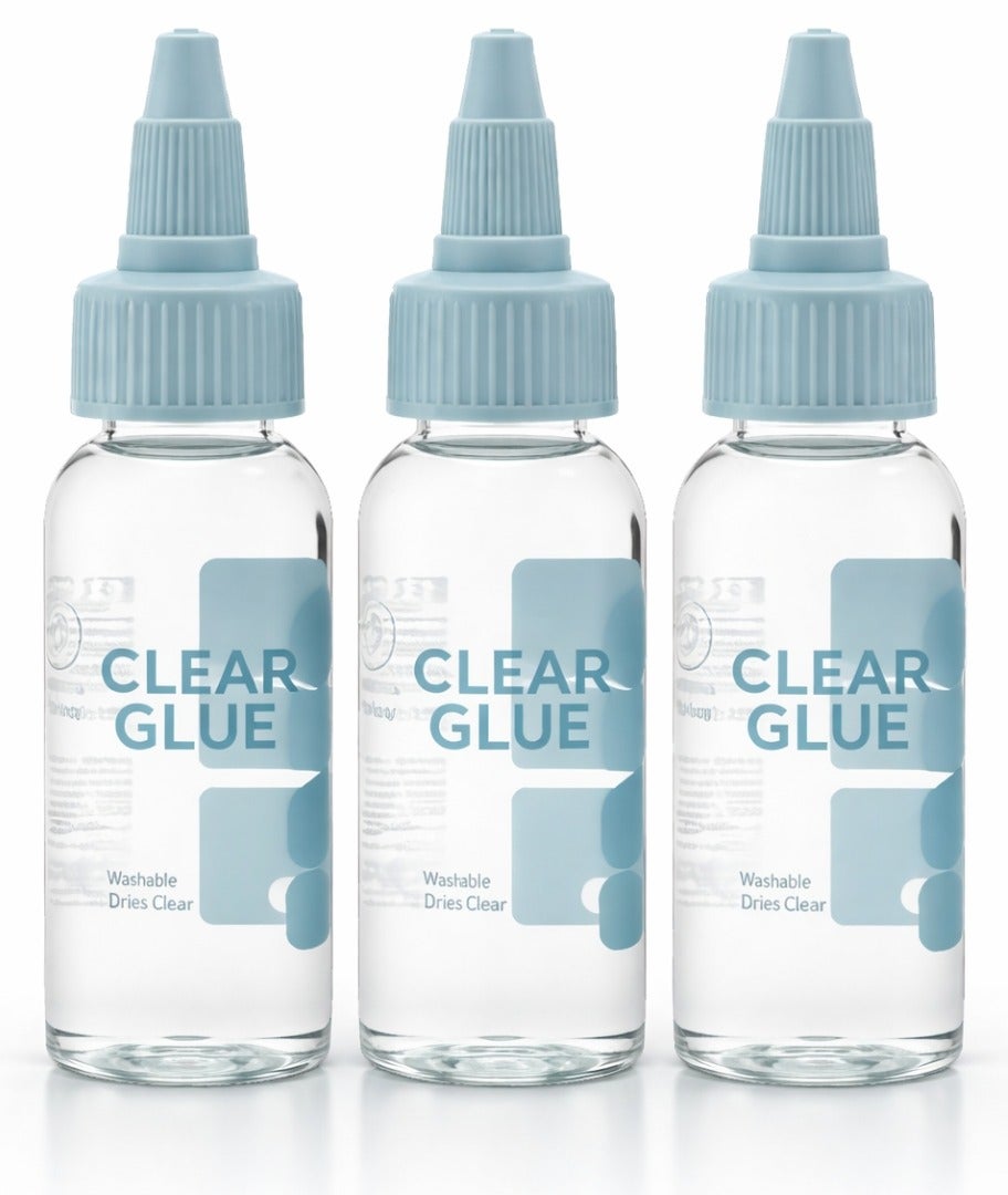 Clear Liquid Glue 3-Pack – Premium Transparent Adhesive Bottles with Precision Nozzles, Easy Squeeze Application, Fast-Drying Formula, Ideal for School Projects, Office Work, Crafting, DIY Repairs, and All-Purpose Use (Multi-colour)